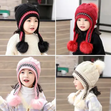 Baby Hat Boys Girls Pom Poms Hat Children Winter Hat for Girls Knitted  Beanies Double Hairball Thick Baby Hat Infant Toddler Warm Cap