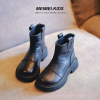 บูทเด็กผู้หญิงหนังแท้สีดำ Sepatu BOOT Pendek 2023ฤดูใบไม้ร่วงรองเท้าบู้ตหนังเด็กในฤดูใบไม้ร่วงฤดูใบไม้ผลิและฤดูใบไม้ร่วง Tznret168รองเท้ามาร์ติน