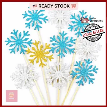 50pcs Edible Snowflake Christmas Cake Decorating Tools Cupcake Topper  Wedding Baby Shower Kids Birthday Decoration Frozen Party