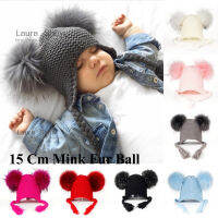 LAURASHOW New Autumn Winter Baby Beanie With Lining 16 CM Real Fur Pompoms Warm Sleep Wool Cap Kids Clothing Accessories Hat