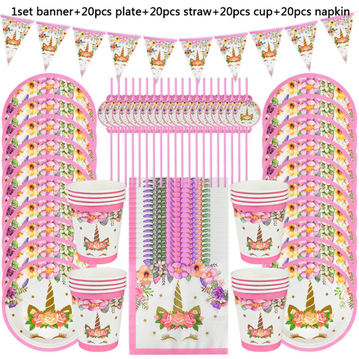 81pcs-unicorn-party-supplies-disposable-tableware-set-paper-plate-cups-napkins-unicorn-birthday-party-decorations-baby-shower