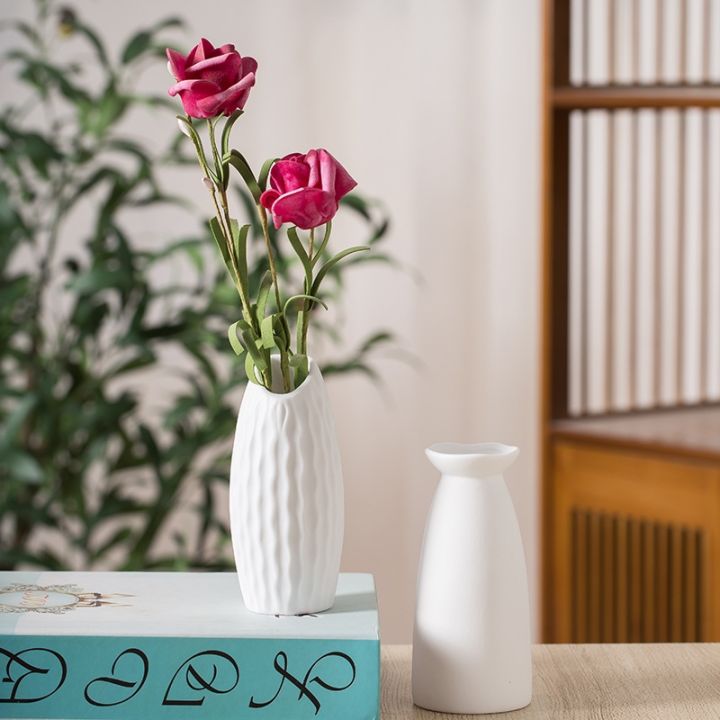 2pcs-white-ceramic-flower-arrangement-small-vase-creative-simple-living-room-home-dried-flower-decoration-ornaments