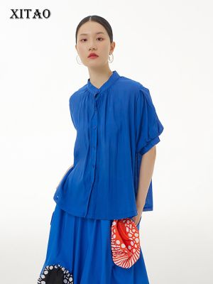 XITAO Shirt Irregular Folds Loose Fashion Solid Color Women Top Casual Shirt