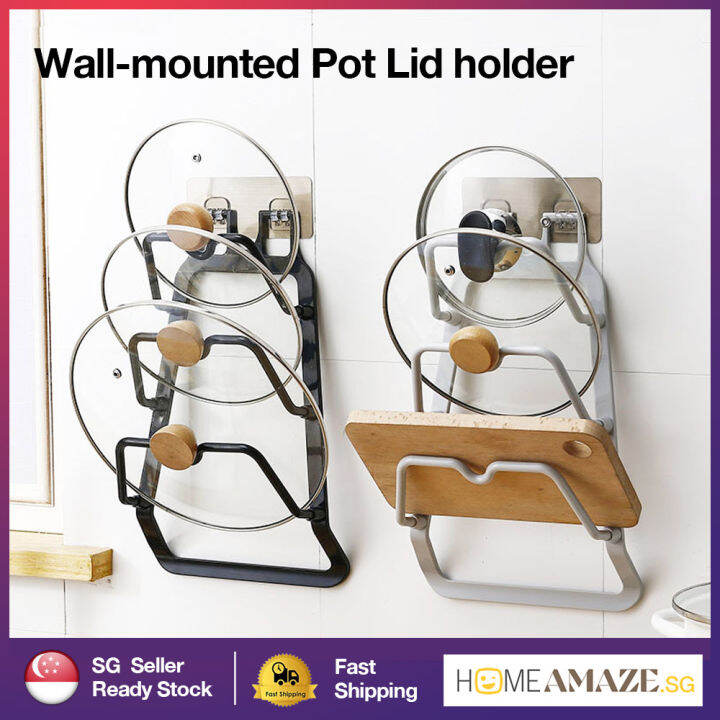 [SG Ready Stock]Wall mounted Pot Lid Holder No Drilling Kitchen