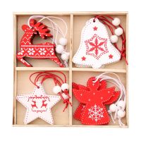 12Pcs Christmas Wooden Pendants Xmas Tree Ornament Snowflake Pattern Home Decor