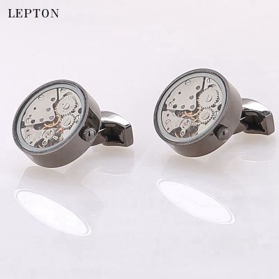 hot【DT】 Hot Movement Of Immovable Glass-Fronted Lepton Steampunk Mechanism Cufflink for Mens Drop Shipping