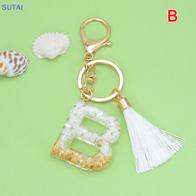 💖【Lowest price】SUTAI พวงกุญแจตัวอักษรภาษาอังกฤษพู่สีทองพวงกุญแจแววเรซินไล่ระดับสี1ชิ้น