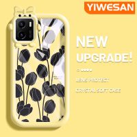 YIWESAN เคสสำหรับ VIVO Y15s Y15a Y01แฟชั่นสีดำลายดอกทิวลิปสีสันสดใสน่ารักน้อยมอนสเตอร์ตัวน้อยเลนส์กล้องถ่ายรูปแบบนิ่มกันกระแทกแบบใสเคสมือถือความคิดสร้างสรรค์โปร่งใสเรียบง่ายฝาครอบป้องกันซิลิโคน