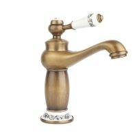 Deck Mounted Bathroom Sink Faucet Single Lever Control One Hole Mixer Tap Basin Faucet with Beautiful Pattern Brushed Brass