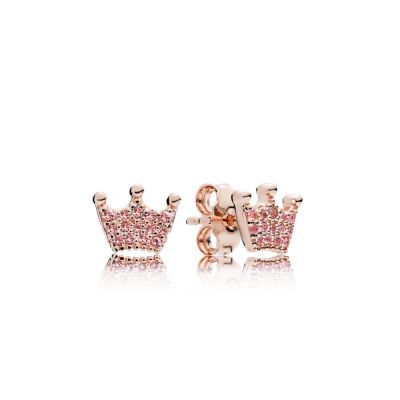 2020 New  100%925 Sterling Silver Female Pink Magic Crown Stud Ear Studs Anniversary Original High Quality DIY Fashion JewelryTH