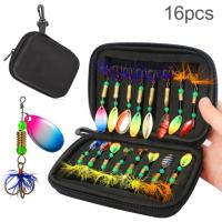 16pcs Fishing Spoons Lures Colorful Metal Feather Fishing Baits Set for Trout Bass Casting Spinner Fishing Bait with Bag CaseLures Baits