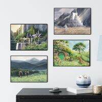 Middle Earth Landscape สีน้ำพิมพ์ผ้าใบ Fantasy Art Nordic โปสเตอร์กระเป๋าด้านล่างภาพวาดภาพ Modern Home Decor สำหรับ Travellers