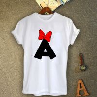 เสื้อยืดสกรีนลายอักษรโบว์แดง A-Z