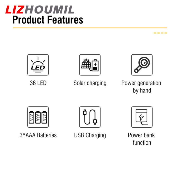 lizhoumil-อุปกรณ์เต็นท์แสงกลางแจ้งฉุกเฉินพลังงานแสงอาทิตย์-ตะเกียงตั้งแคมป์-led-36ดวงใช้งานได้หลากหลายมือหมุนสว่างมาก