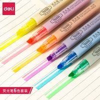 Deli ไฮไลท์6ชิ้น/ถุง6สีปลายสิ่วหน้าแบนปากกาปากกาสัญลักษณ์น่ารักสำหรับปากกาอุปกรณ์การเรียนเครื่องเขียนในสำนักงานแบบทำมือ