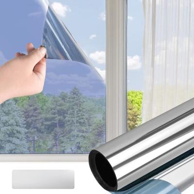 สติกเกอร์ติดหน้าต่างฟิล์มสะท้อนแสงกันแสงยูวี99% ติดหน้าต่างสีสะท้อนแสงกระจกควบคุมความร้อนทางเดียวสีเงิน