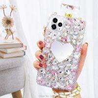 【 AN boutique 】 หรูหราเพชรเพชรน้ำหอมขวดหัวใจรักกระจกกรณี TPU สำหรับ iPhone 13 12 11 Pro Max มินิ XS XR X 6 6วินาที7 8บวก SE 2020