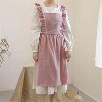 New Washed Cotton Linen Kitchen Apron For Cooking Baking Flower Shop Ruffles Work Clean Apron for Woman Uniform Lady Dress