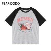 PEAR DODO เสื้อยืดแขนสั้นสำหรับผู้หญิงพิมพ์ลายโอเวอร์ไซส์สีแบบเกาหลี