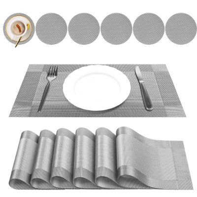 12PCS Placemats PVC Vinyl Placemats Heat Resistant Non-Slip Woven Washable for Kitchen Dining Table 45x30cm