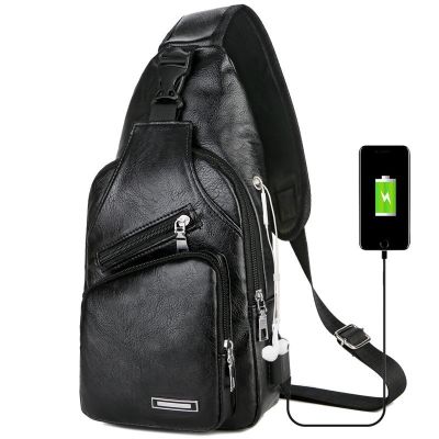【YF】 USB Charging Chest Bag With Headset Hole Mens Multifunction Single Strap Anti Theft Adjustable Shoulder