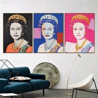 Popular Andy Warhol ภาพวาดผ้าใบ-Queen Elizabeth II โปสเตอร์และภาพพิมพ์,ภาพผนังศิลปะสำหรับห้องนั่งเล่นห้องนอนตกแต่งบ้าน