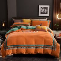 Bedroom Four-piece Bed Linen Luxury Winter Warmth Plus Velvet Printing Quilt Cover Fashionable Simple Family Hotel Bedding Set