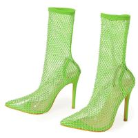 New Pointed Toe Mesh Holes Women Boots Sandals Sexy Shoes Breathable Cool Spring Summer Party High Heel Green Ankle Booties