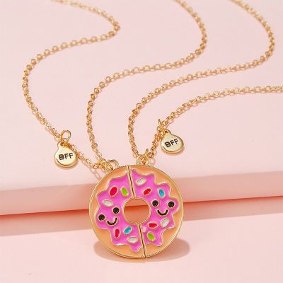 【CW】2Pcs/set Donut Shape Pendant Best Friends BFF Doughnut Friendship Necklace for Girls Children Jewelry Gift