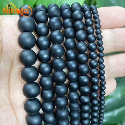 Natural Black Frosted Matte Round Loose Beads Diy Bracelet Earrings Accessories for Jewelry Making 4/6/8/10/12/14mm 15" Strand