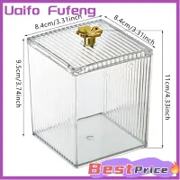 Uaifo กล่องเก็บของเครื่องสำอางค์ผ้าฝ้ายกล่องอาหารสี่เหลี่ยมพัฟสำหรับห้องน้ำโถสำลีก้านที่เก็บของผู้จัดเก็บข้อมูลแต่งหน้ากล่องผ้าฝ้าย