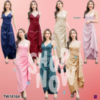 ME18164 Maxi Dress เดรสราตรียาว สายเดี่ยว ผ้าซาร่าเงา เย็บจีบระบาย มีซิปหลัง ใส่ออกงาน ใส่ถ่ายรูปสวยๆได้เลยค่ะ