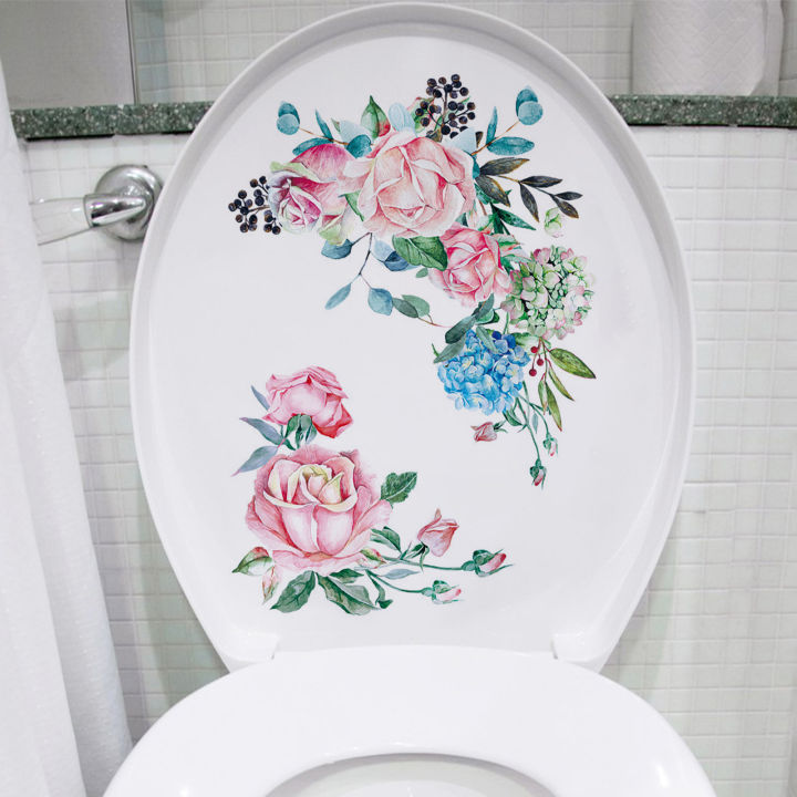 รูปลอก-pvc-ติดศิลปะบนผนังในห้องน้ำลอกออกได้ลายดอกไม้สีน้ำสติ๊กเกอร์ห้องน้ำติดในตัววัสดุตกแต่งบ้าน