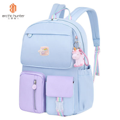 ARCTIC HUNTER กระเป๋านักเรียน สำหรับเด็กประถมเกรด1-3-6กันน้ำป้องกันสันลดแรงกระเป๋าเป้สะพายหลังของเด็กน่ารัก
