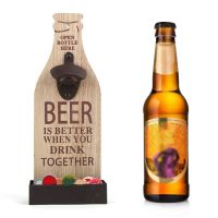 ❒△ Vintage Wooden Wall Mounted Beer Bottle Opener with Cap Catcher Kitchen Gadgets Tool Home Bar Party Decoration Gifts