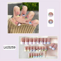 Mid-length False Nail for Women Candy Color Edge &amp; Rhinestones Decor Fake Nail for Daily Lives Everyday Use