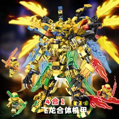 Compatible with LEGO Phantom Ninjago 2021 Gold Mech Dragon Transformation Robot Boy Assembling Building Block Toys