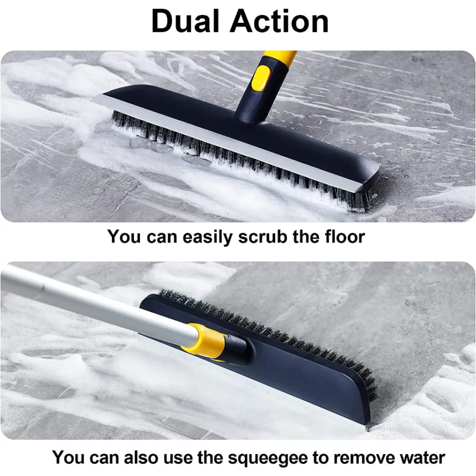 Yocada Push Broom Brush Stiff Bristles Head for Bathroom Kitchen Garage  Tile Concrete Floor, Black