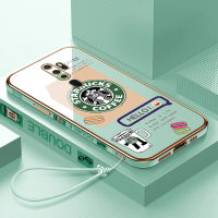 เคสเคสมือถือสำหรับ OPPO A9 2020 /OPPO A5 2020พร้อมโลโก้ Starbucks ฟรีสายคล้อง + ฝาหลังนิ่มเคลือบขอบสี่เหลี่ยม