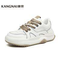 Kangnai Casual Shoes Men Genuine Leather Lace-Up Sneakers White Mixed Colors Flat Platform Lightweight Male Sports Shoes