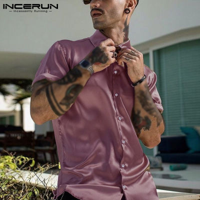 (Western Style) INCERUN Mens Stain แขนสั้น T เสื้อ Collared ลงชุดงานเลี้ยงปาร์ตี้เป็นทางการ Tee Tops