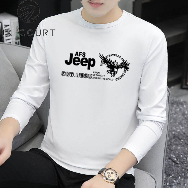 jk-court-แขนยาวเสื้อยืดฤดูใบไม้ผลิใหม่-crewneck-ผู้ชายแขนยาวลำลองนุ่มสบายเสื้อยืดเสื้อเชิ้ตทรงโคร่ง