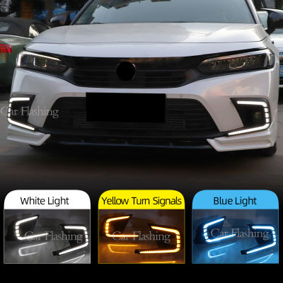 อะไหล่รถยนต์ไฟ DRL อัตโนมัติ Led 1คู่สัญญาณไฟเลี้ยวสีเหลือง Lampu Jalan กลางวันฝาครอบไฟตัดหมอกไฟตัดหมอกสำหรับ Honda Civic 2021 2022 87Tixgportz