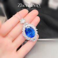 Foydjew European American Luxury Simulation Royal Blue Sapphire 14 Carat Big Pendant Necklaces Women 39;s Elegant Fashion Jewelry