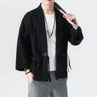 Linho De Algodão Quimono Cardigan Masculino Japonês Obi Masculino Yukata Masculino Haori Fino Causal Samurai Vestuário Tradicional Streetwear Jaqueta