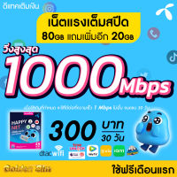 (ใช้ฟรีเดือนแรก) ซิมเทพ Dtac เน็ต 5G แรงเต็มสปีด วิ่งสูงสุด 1000 Mbps (80GB + แถมเพิ่มอีก 20GB) + ดูแอพบันเทิงจัดเต็ม นาน 12 เดือน ซิมดีแทค