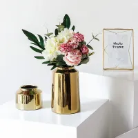 Gold Vase Home Decoration Accessories for Living Room Modern Art Flower Vases Office Decor Ceramic Vase Room Decor Aesthetic