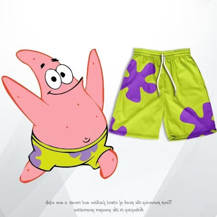 claribelzi-patrick-star-spongebob-น่ารัก-ฤดูร้อน-ชายหาด-ฮาวาย-กางเกงขาสั้น-ผู้ชายและผู้หญิง-เทรนด์-ลําลอง-หลวม-การ์ตูน