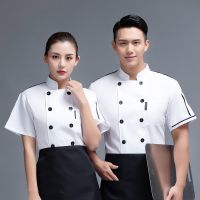 [TIN Household Products] ฤดูTIN Household Productsเชฟแขนสั้นฤดูTIN Household Productsชุดร้านอาหารโรงแรมครัว Workwear ผู้ชายและผู้หญิงเยาวชนระบายอากาศบางแจ็คเก็ตหมวกผ้ากันเปื้อน