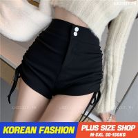 Plus size เสื้อผ้าสาวอวบ❤ กางเกงขาสั้นสาวอวบ ไซส์ใหญ่ ผู้หญิง biker shorts เอวสูง ทรงสลิมฟิต เชือกรูด สีดำ ฤดูร้อน สไตล์เกาหลีแฟชั่น V728